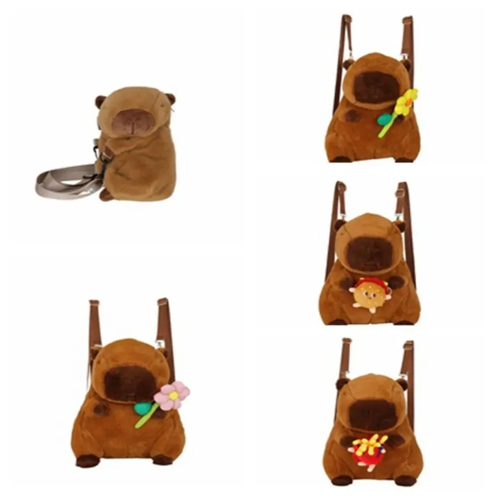 Comfortable Cartoon Capybara Backpack Hamburg Plush Kawaii Handbags Korean Style French Fries Doll Fur Bag Party