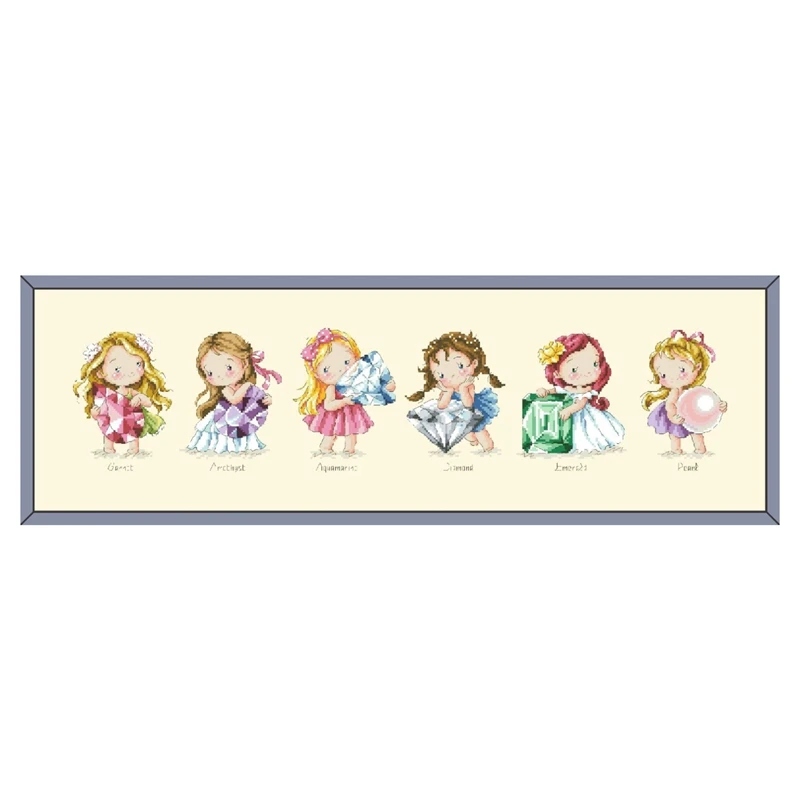 Birthstones cross stitch kit cartton fairy 18ct 14ct 11ct light yellow canvas stitching embroidery DIY wall home decor