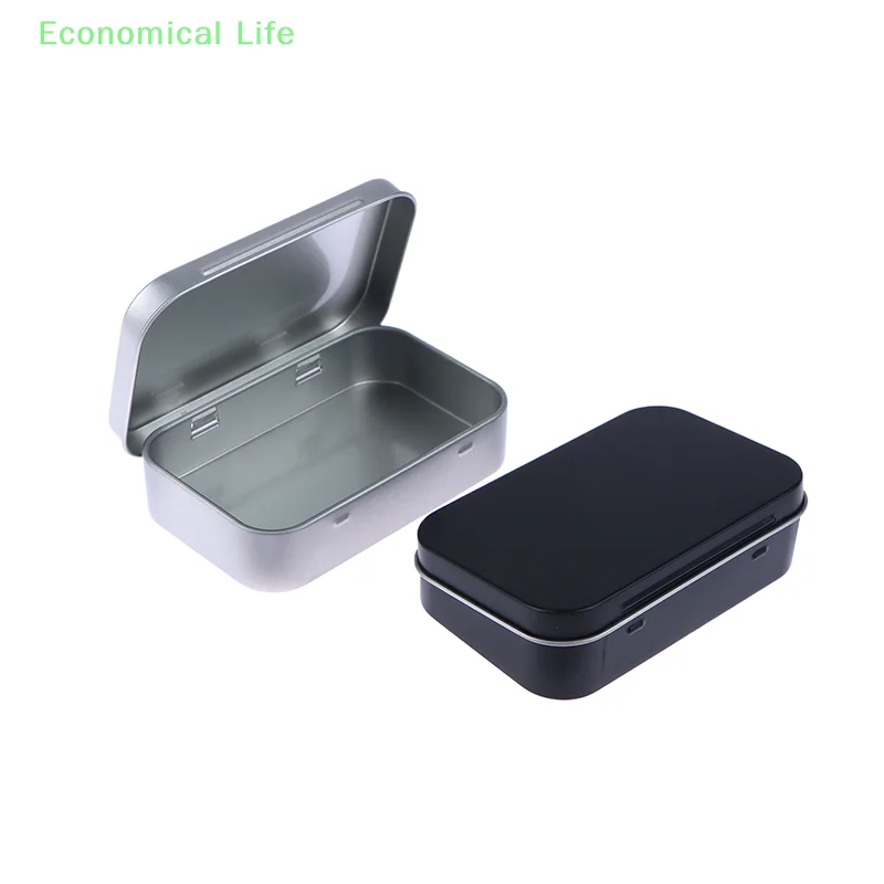 1Pc Survival Kit Small Empty Tinplate Silver Black Flip Storage Box Organizer For Money Coin Candy Key Cigarette Sealed Box