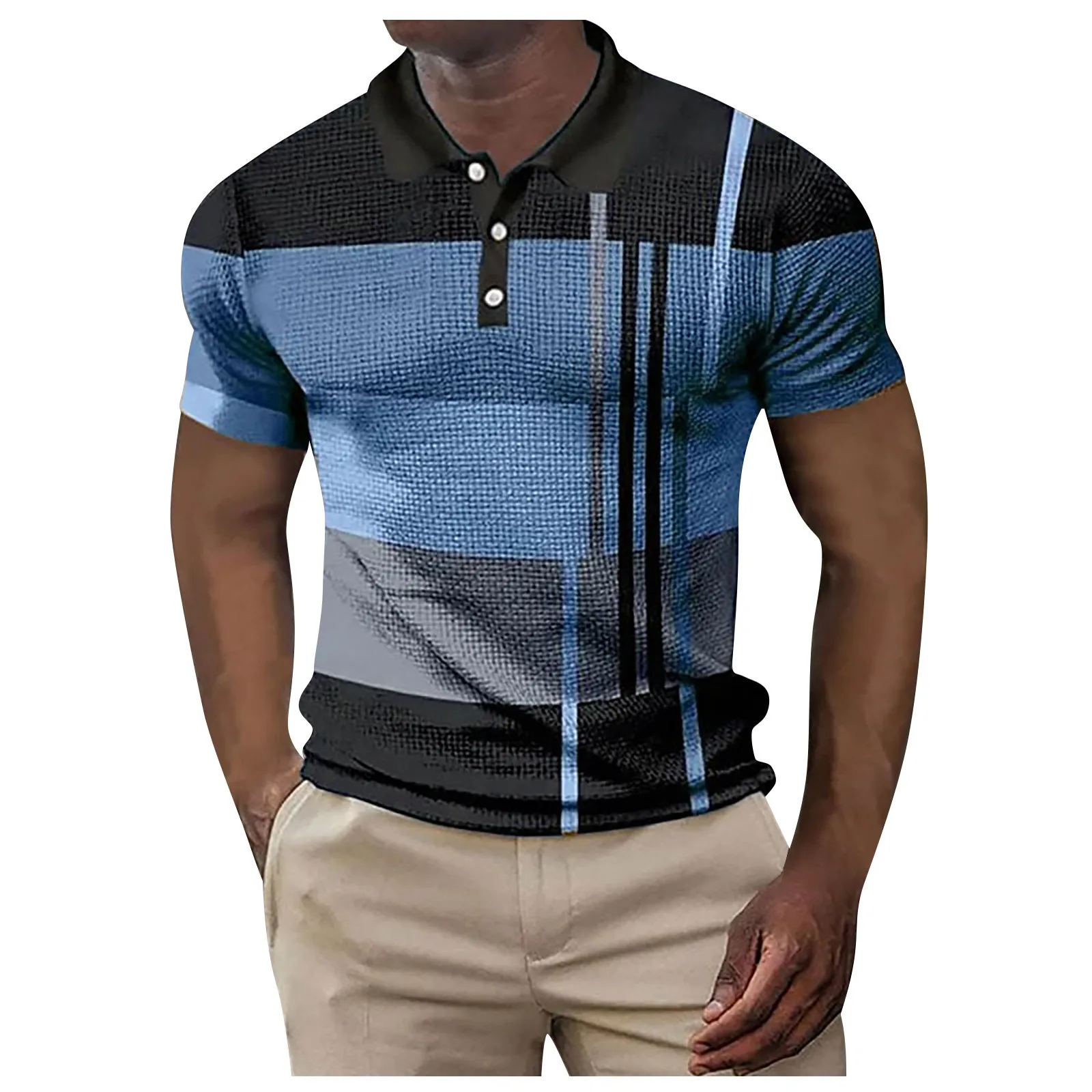 Cross-border Amazon Summer New Foreign Trade European American Men\'s Polo Shirt Short-sleeved Color-blocked Zipper T-shirt Top