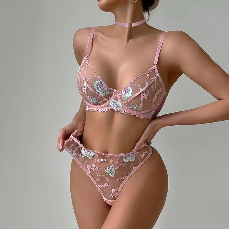 Tornova Sexy Lingerie Suit for Women Lace Mesh Patchwork Embroidery Sexy Underwear Set Sexy See-through Printing Lingerie Set