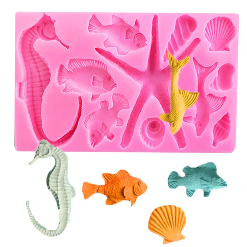 

Super Large Style Marine Series Silicone Mold Seahorse Starfish Conch Seashell Fish Fondant Cake Decoration Kitchen Baking Tool