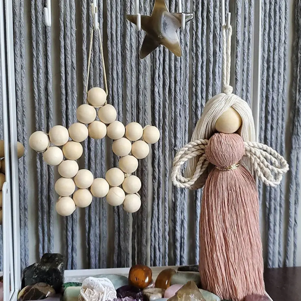 1Pcs Creative Pentagram Wood Bead Hanging Ornament Premium Material Wall Decor for Bedroom Living Room Indoor Space Beaded