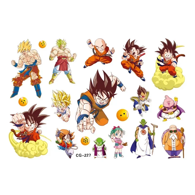 Anime Dragon Ball Tattoo Stickers Cartoon Son Goku Vegeta Super Saiyan Figure Sticker Kids Girls Birthday Gift