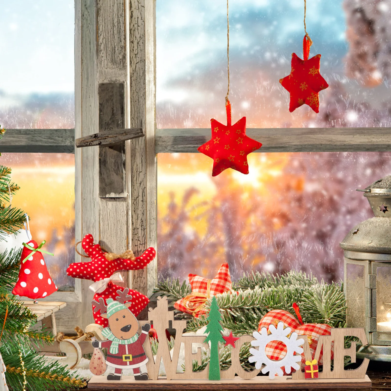 

Xmas Wooden Table Sign Deer Design for Christmas Home Decoration Centerpiece Holiday Party Ornament Desktop Decor Fireplace