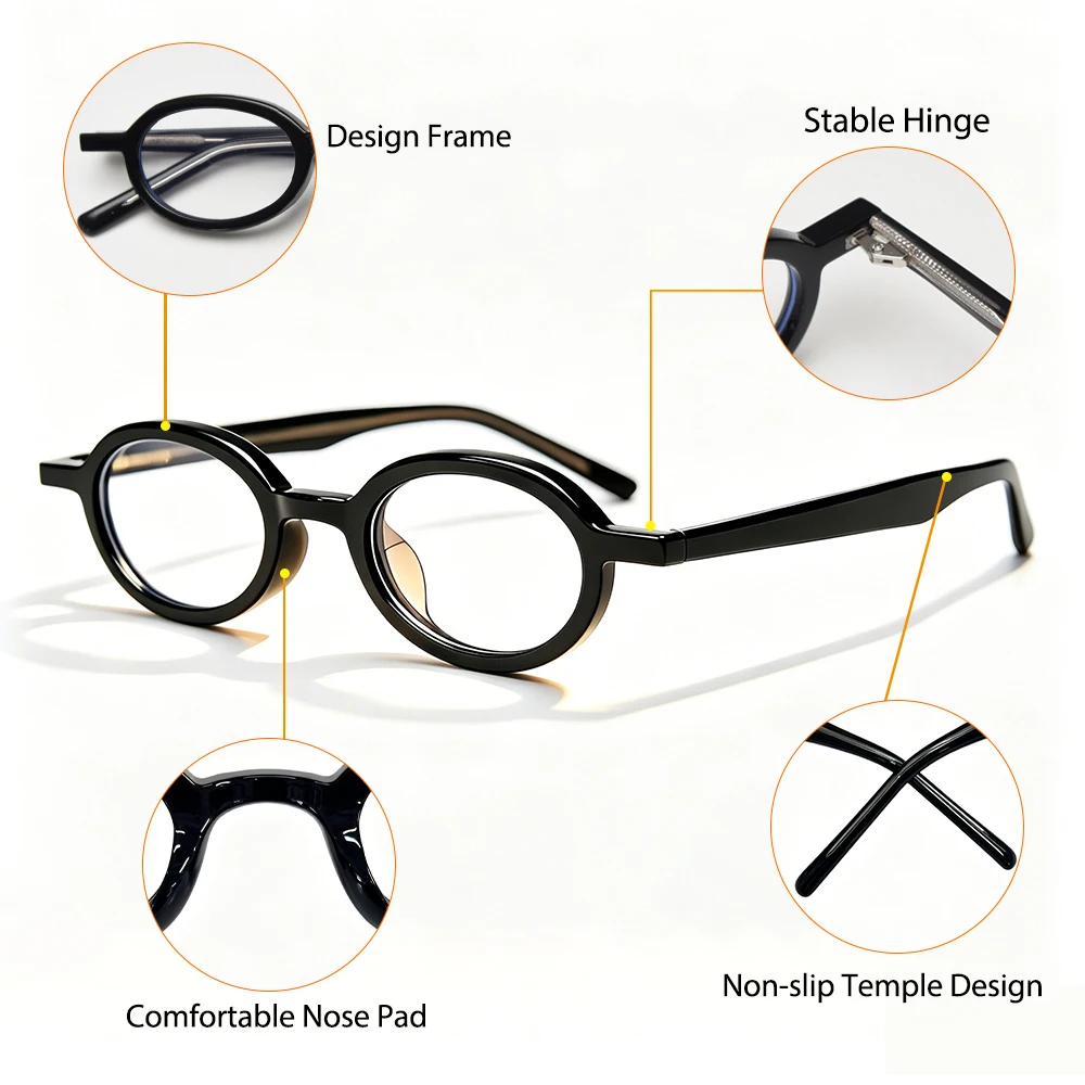 CATERSIDE Neue Retro Herren Ovaler Kleiner Rahmen Flache Gläser Tr-90 Brillengestell Acetat-Bügelenden Damen Anti-Blaulicht-Brille – Detail 2