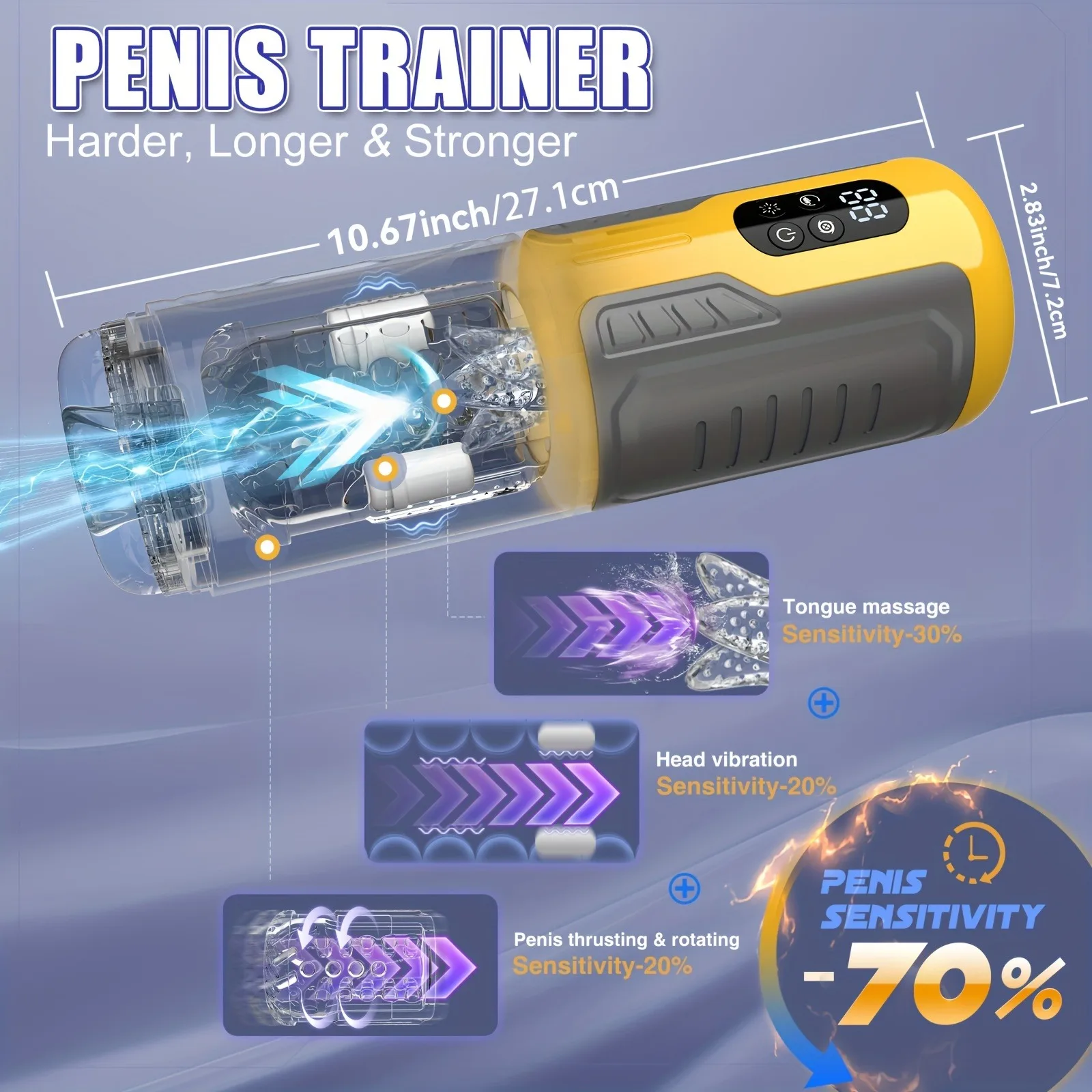 7 التوجه والدوران LED التلقائي ذكر الموزه لعق جيب كس الضارب بنقرة واحدة انفجار القضيب مضخة لعبة الجنس للرجال #5