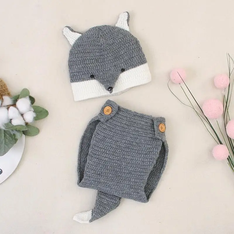 95AE دعامة تصوير لحديثي الولادة، صور للأطفال الرضع، ملابس كروشيه على شكل حيوانات