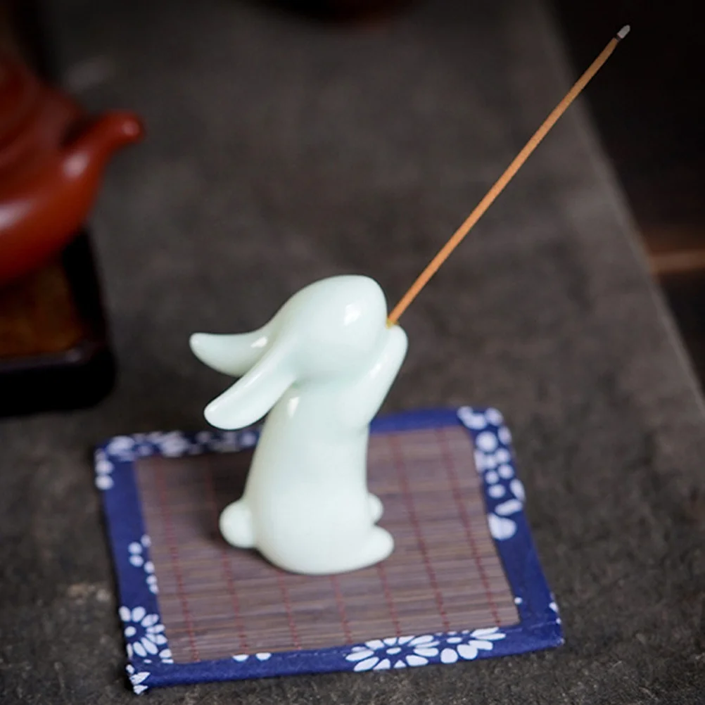 

Rabbit Incense Stick Holder Ceramic Bunny Sculpture Aromatherapy Home Decor Modern Accent Gift Figurines