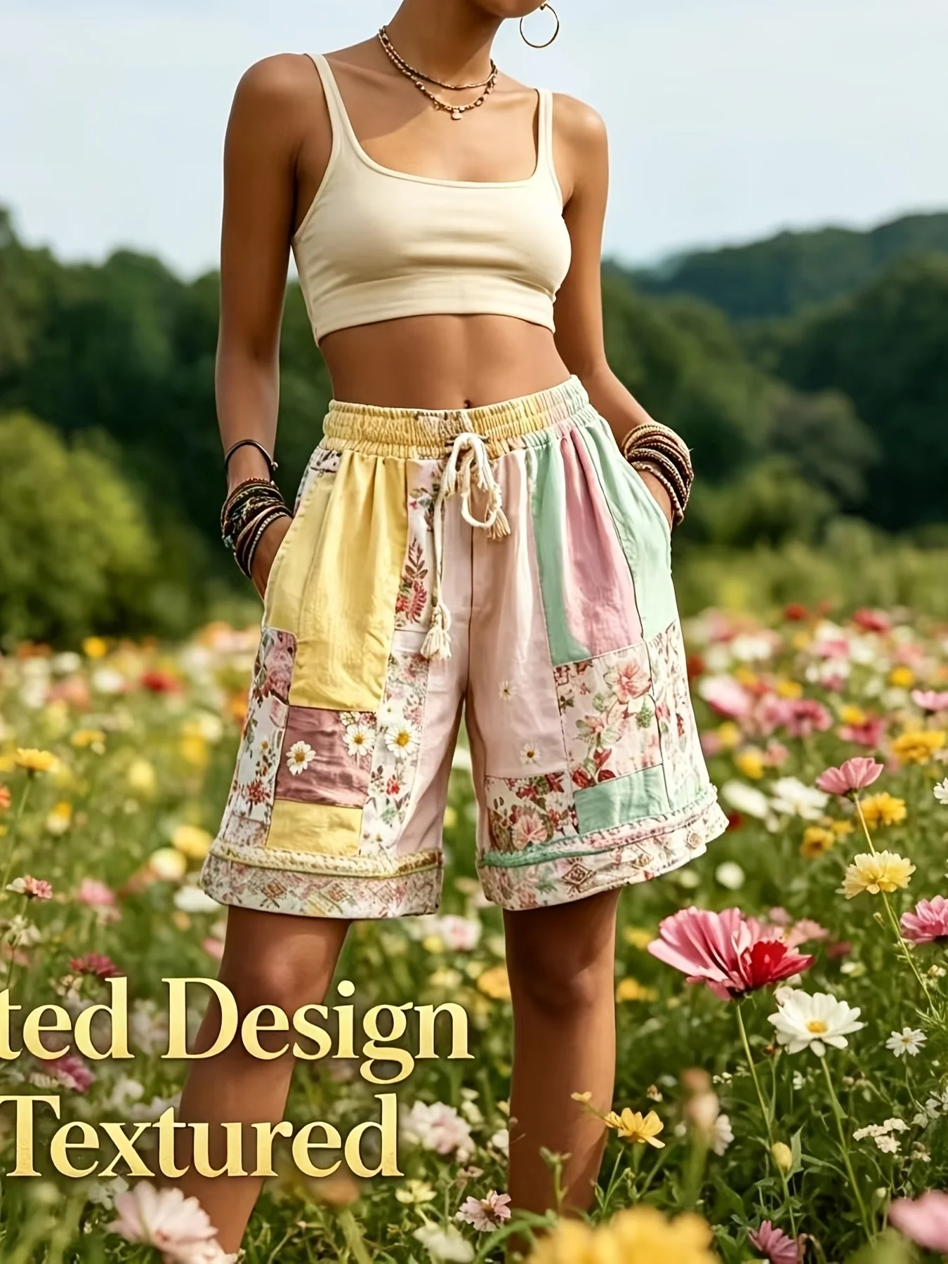 Spring and Summer Vintage Printed Bohemian Style Women's Shorts/For Vacation/Getaway by the Sea/Relaxed and Casual Style/Breathable and Comfortable Fabric/For Prairie/Desert/Camping/Parties/Daily Wear/Parties/Casual Outings/Multi-Scenario Adaptable