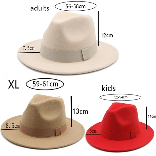 Imagen 2 del producto Otoño Invierno hombres mujeres sombrero Formal Fedora clásico Beige gorra nueva caballeros de lana Jazz boda Iglesia Bowler fieltro aleros grandes sombrero