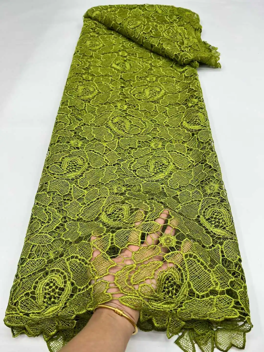 

Latest Green African Guipure Cord Lace Fabric 2025 Fashion French Nigerian Embroidery Mesh Lace Fabric for Brida Wedding Dresses