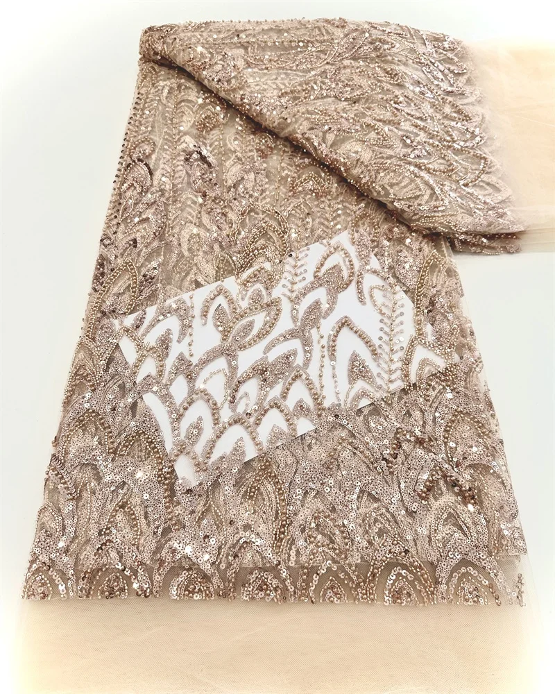 Africa Nigerian Beaded French Mesh Lace With Sequins High Quality 2025 Embroidery Lace Sequins Lace For Wedding Dresses Women
