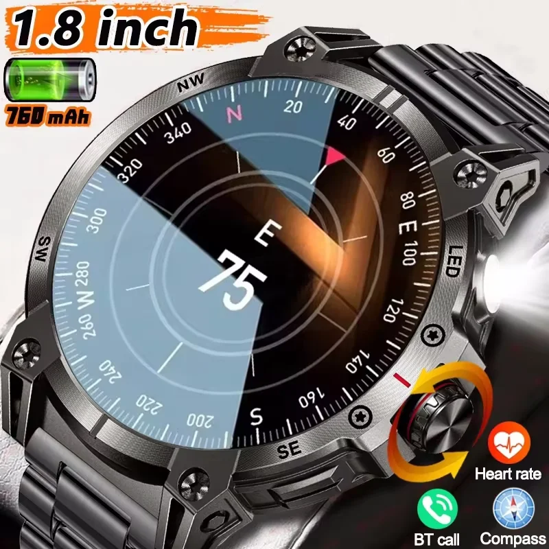 

LIGE 760mah Large Battery Men Smart Watch 1.85'' Screen LED Flashlight Compass Watches Bluetooth Call Sports Smartwatch 2025 New