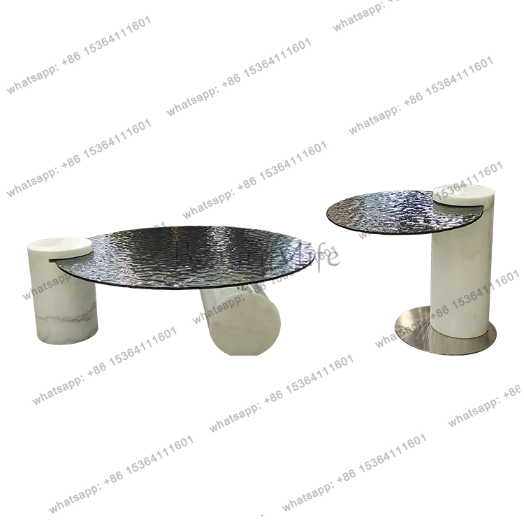 Italian minimalist water ripple heightened coffee table small apartment tempered glass marble edge table