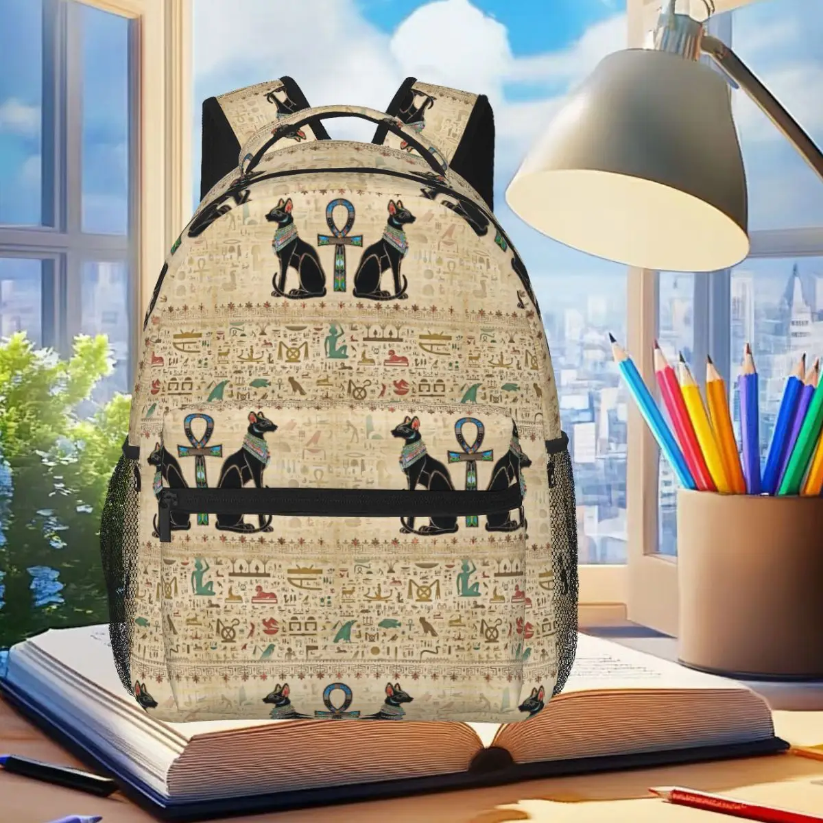 

Рюкзак с крестом египетских кошек и Анк, студенческая сумка для книг для мальчиков и девочек, детская школьная сумка, компьютерные сумки на плечо для мужчин и женщин
