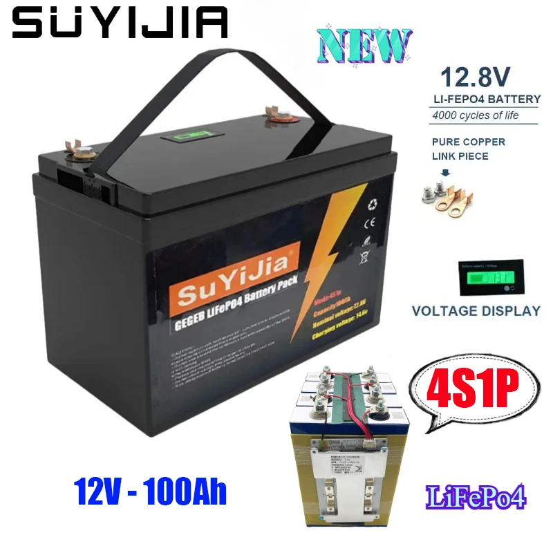 Lifepo4 12V100Ah Lithium Battery for Off-Road Vehicles and Golf Carts Solar and Wind Power Batteries Lifepo4 4000 Cycles