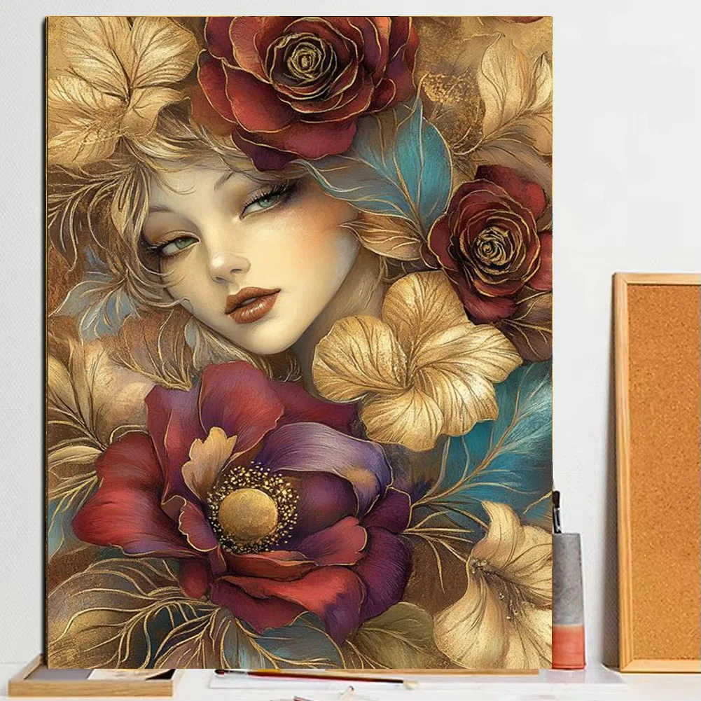 زهرة امرأة DIY الماس اللوحة الجديدة 2025 عبر غرزة فسيفساء الماس الفن التطريز بيع للمنزل ديكور هدية #1