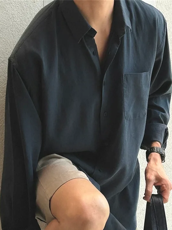 

Мужская рубашка из льна и хлопка, повседневная, с длинным рукавом, свободного кроя, дышащая, в корейском стиле, рабочая, с карманами, молодежная, популярная