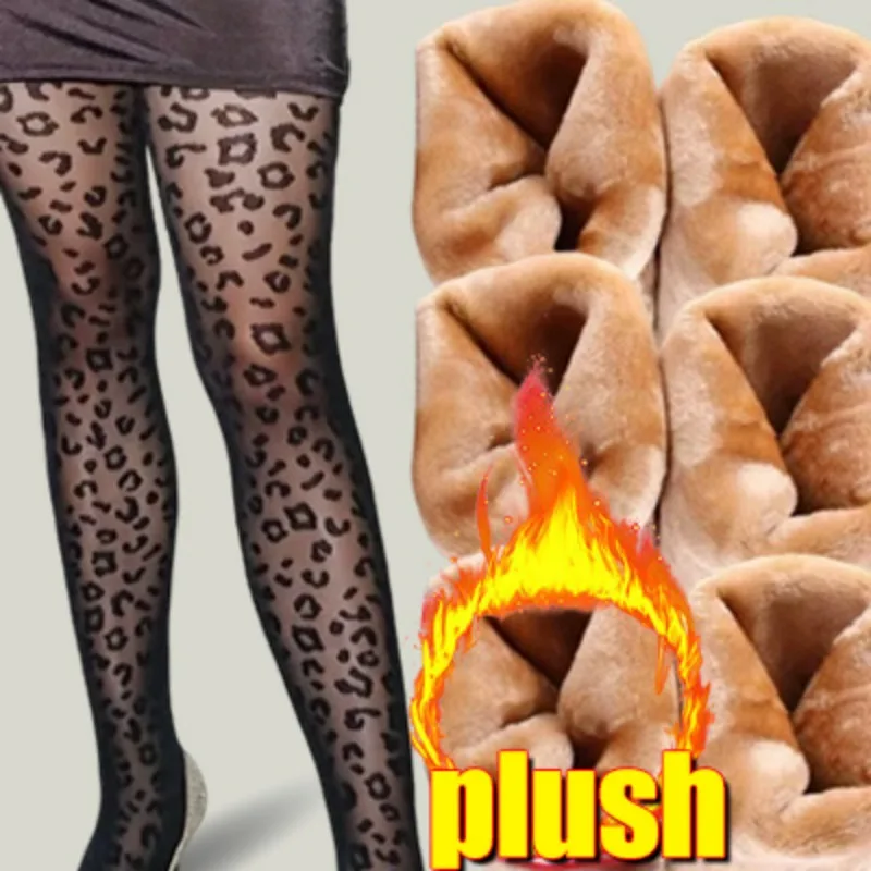 

Полупрозрачные леопардовые плюшевые колготки с высокой талией, тонкие плюшевые флисовые чулки, женские зимние готические сексуальные утепленные леггинсы больших размеров