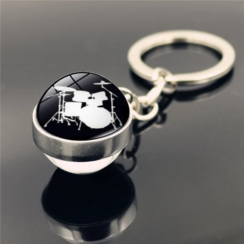 New Product Drum Pattern Keychain Time Gem Glass Ball Pendant Personalized Music Lover Gift KeyRing