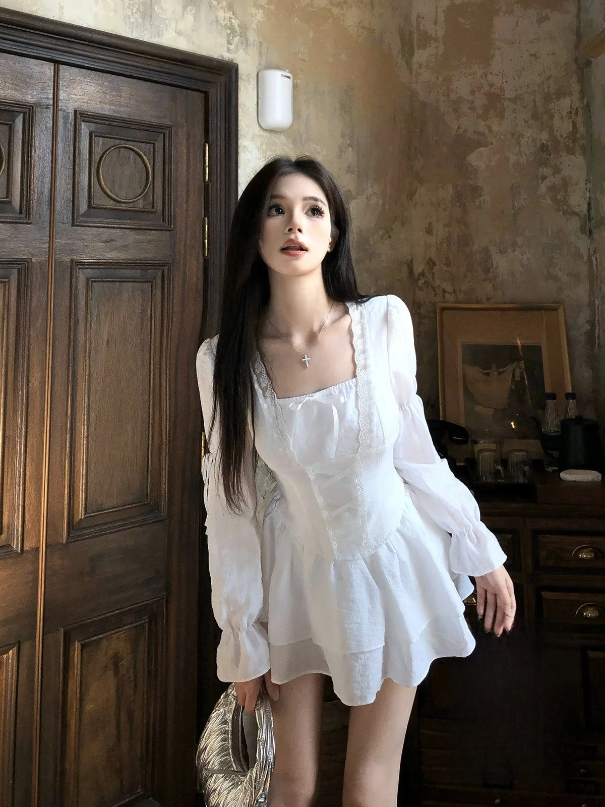 

Женская модная приталенная блузка Ele Lace с коротким рукавом, в стиле пэчворк, весенняя, в корейском стиле