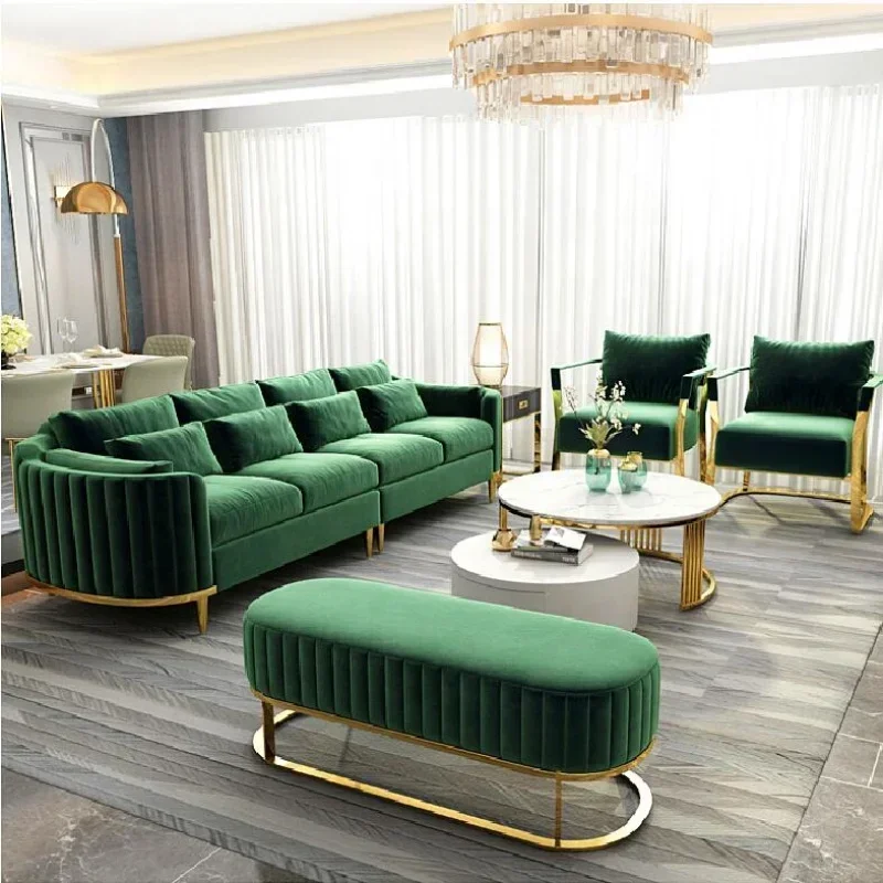 Luxury Couch Living Room Furniture Curved Vanity Home Fabric Sofa Set Gold Stainless Steel Leg Upholstery Velvet Sofas