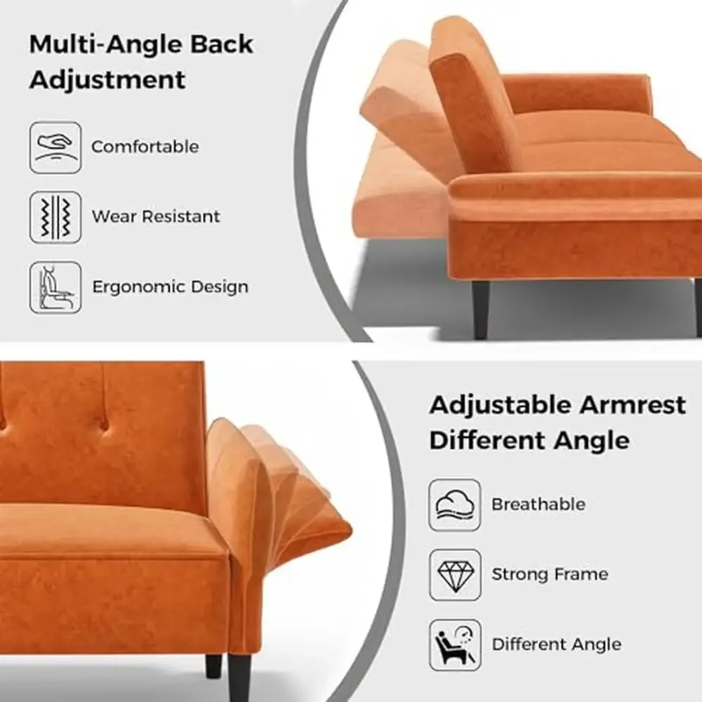 Диван-трансформер бархатный для сна, диван на 2 места, с регулируемой стеганной спинкой, Прочная Железная и деревянная рама, 89 дюймов