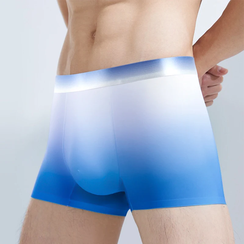 New Ice Silk Men Underwear Ultra-thin Seamless Mens Gradient Color Boxer Shorts Breathable Sexy 3D Pouch Male Panties Underpants