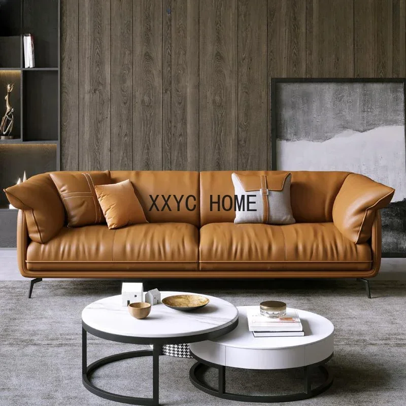 Modern Minimalist Living Room Leather Sofa  Apartment Furniture Set Combination Wtih Customzied Color