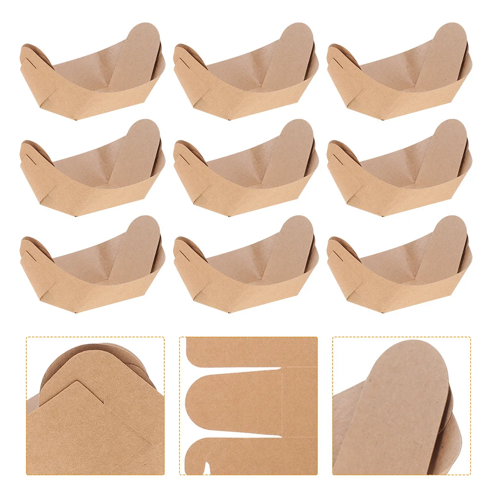 

100Pcs Disposable Folding Kraft Paper Food Boats Food Trays Oil Proof Takeout Snack Holders Disposable Paper Trays
