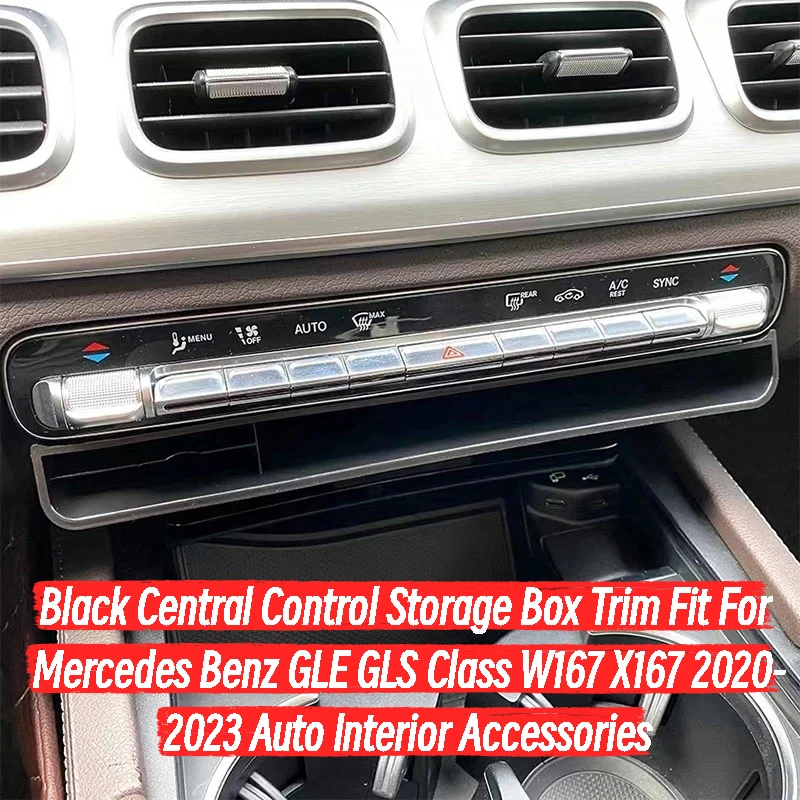 Black Central Control Storage Box Trim Fit For Mercedes Benz GLE GLS Class W167 X167 2020-2023 Auto Interior Accessories