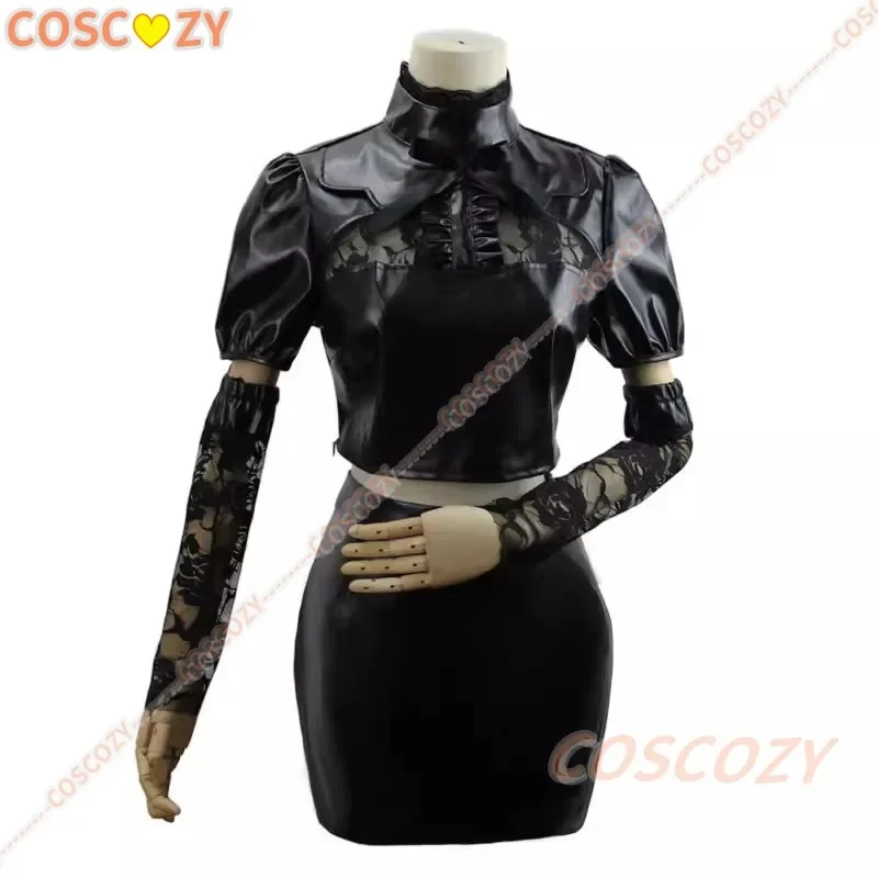 Ahri falda de cuero negro para mujer, traje de Cosplay, peluca, uniformes de fiesta de Halloween, conjunto de orejas de pelo, KDA, Ahri, Sexy