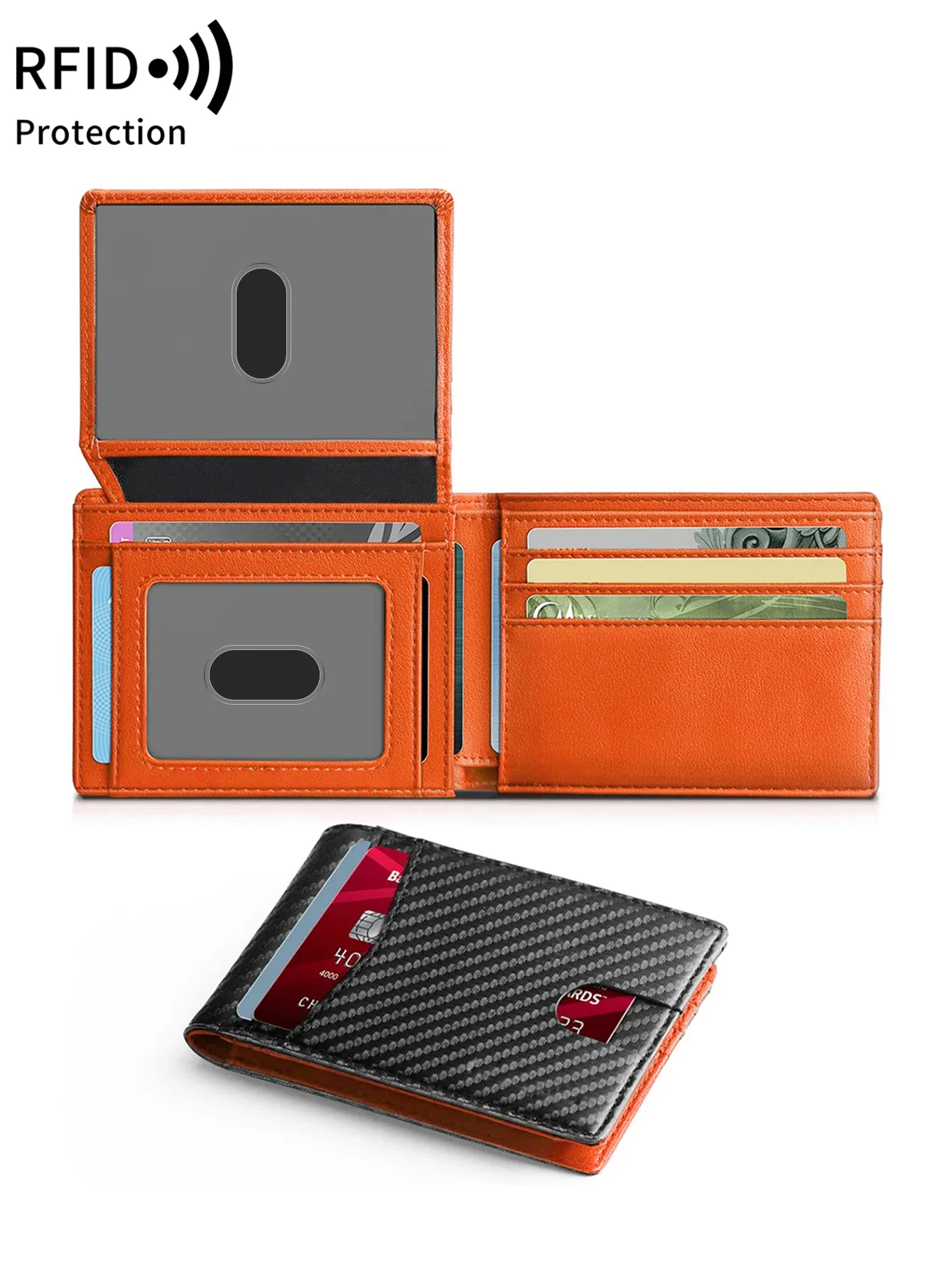 Porta carte di credito con motivo in fibra di carbonio con portafoglio triplo ultra sottile con blocco RFID con 2 slot per schede multiple per Windows ID