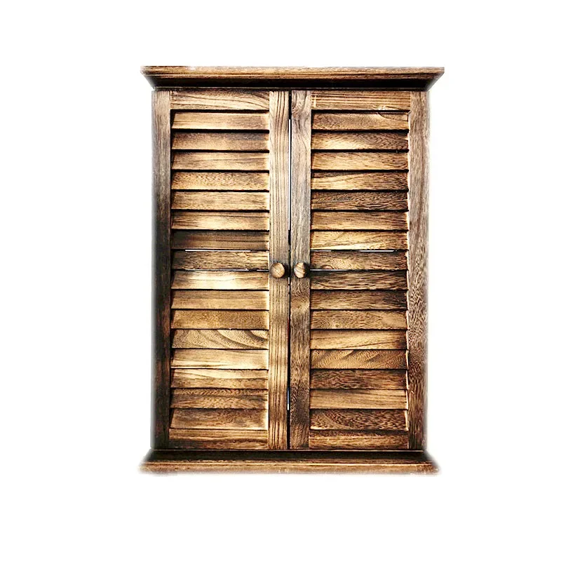 

American solid wood hanging mirror retro fake window pendant log wind living room courtyard decoration garden wall shielding
