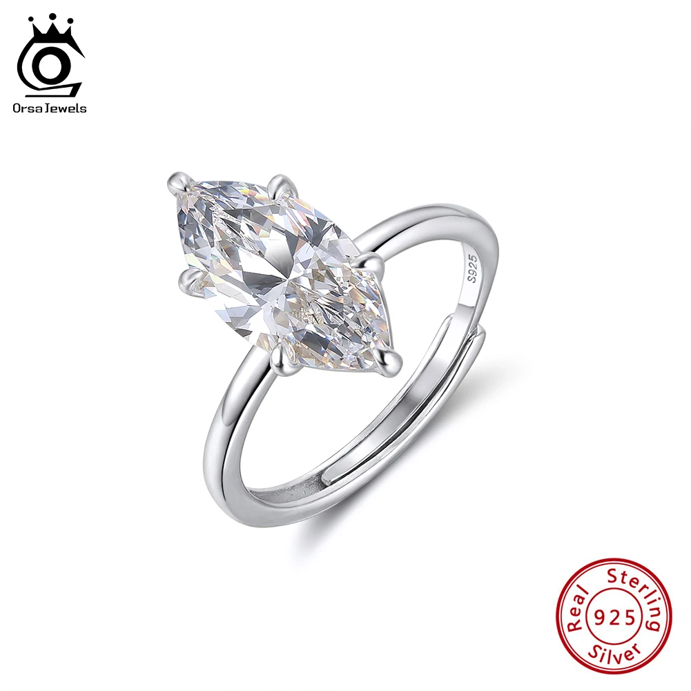 

ORSA JEWELS Exquisite 925 Silver 8A Zircon Engagement Rings Girls White Zircon Adjustable Ring Anniversary Bridal Jewelry LZR45