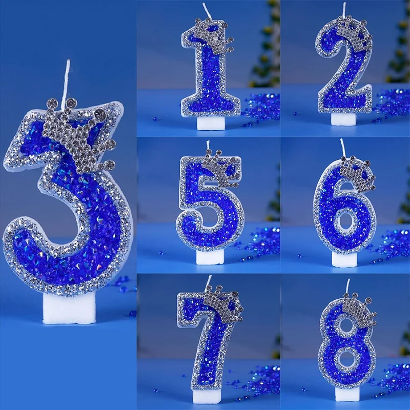 Blue Birthday Number Decorative Candle Children's Guests Wedding Details Home And Decoration Candlestick Sparkles Lamps Candles