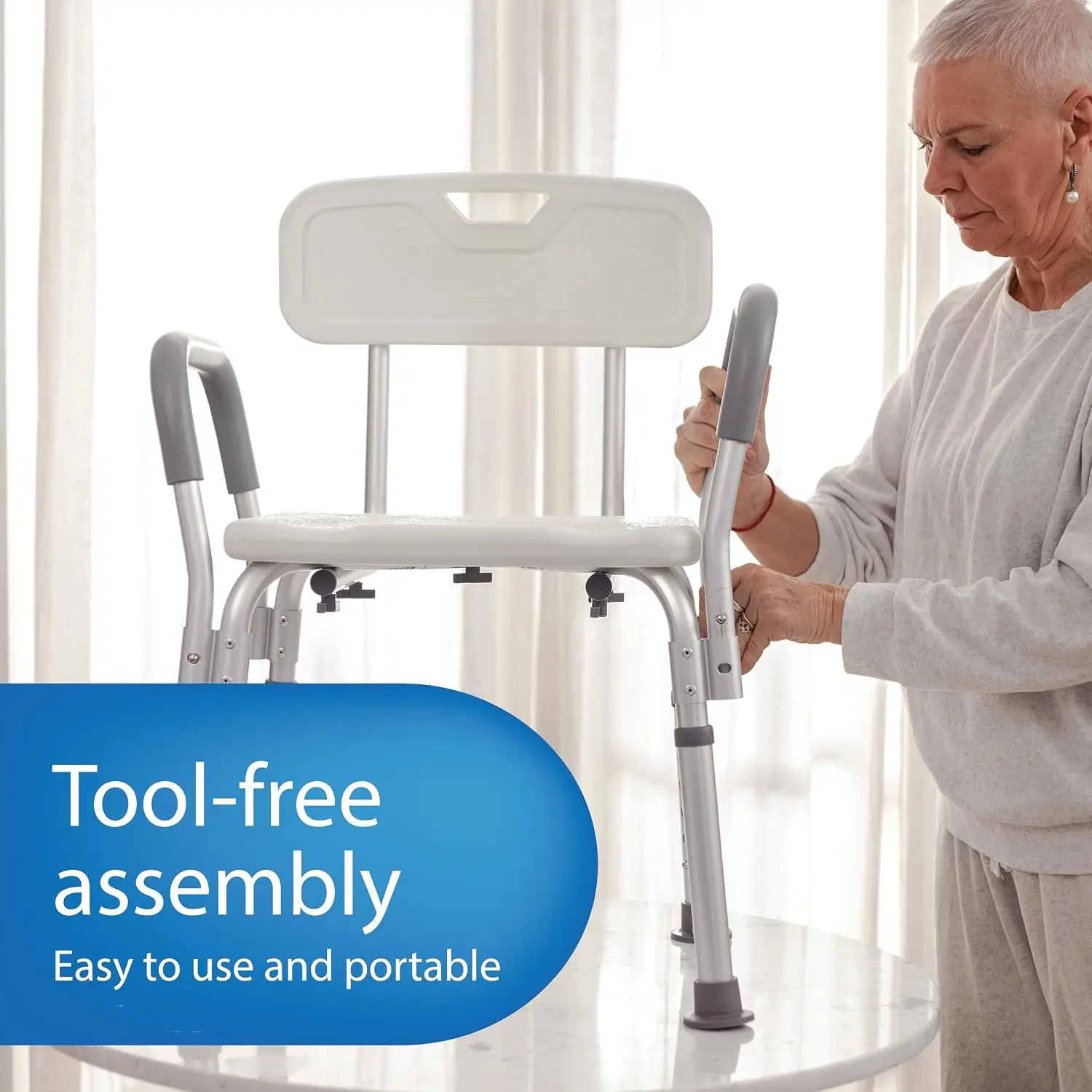 Shower Chair with Backrest and Padded Armrests - 350 lb. capacity, Bath Bench, Seat, Stool for Independent Adult, Seniors, Elderly & Disabled Patients view 6