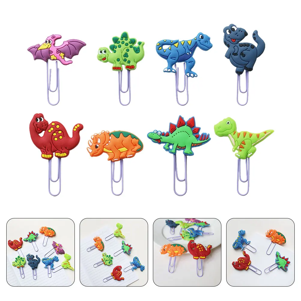

8 Pcs Paper Clip Dinosaur Bookmark Scrapbook Pvc Clamps Color Animal-shaped Clips