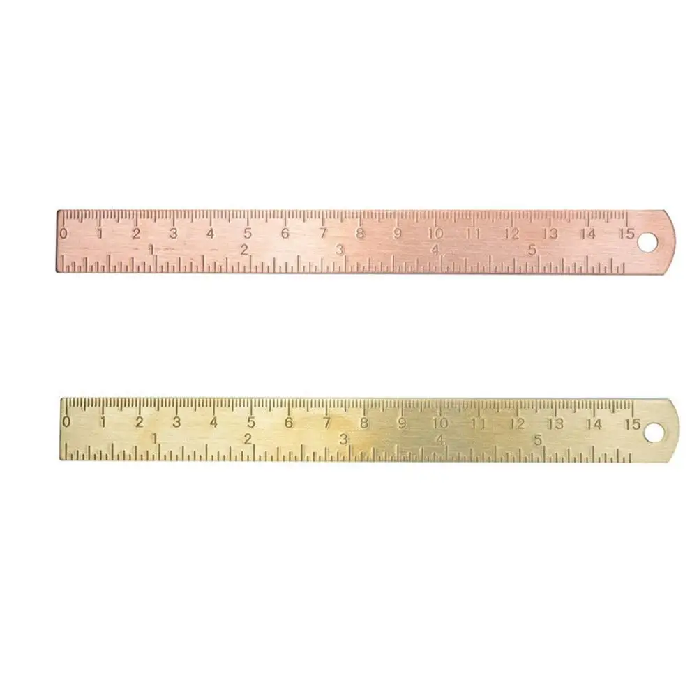 2Pcs 15cm Brass Rulers High Accuracy Double Scale Straight Vintage School Office Use Storage