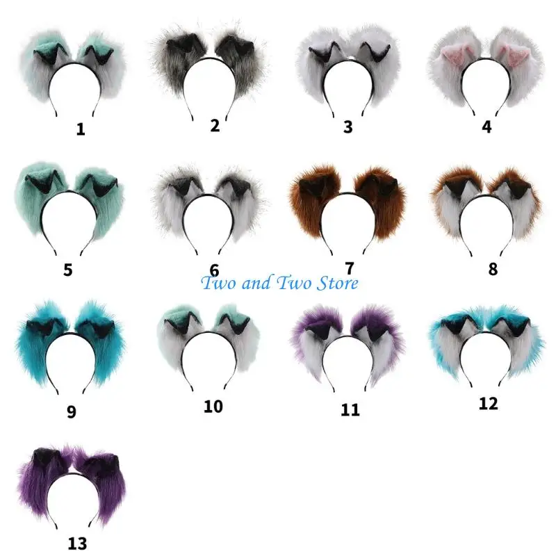 HX6F Unisex Furry Animal Ear Hairband Costume Headwear For Role Playing And Outfits