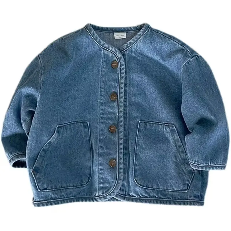 Fashion Cartoon Lovely Baby Girls Denim Jackets Spring Solid Coat Autumn Children Outerwear Kids Outfits 2024 New