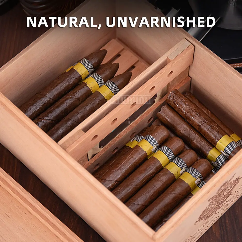 Large-Capacity Cigar Aging and Humidification Box Cigar Aging Box: Solid Cedar, Sealed, Unvarnished
