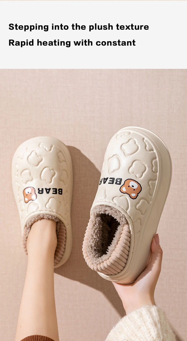 Wasserdichte Winter-Hausschuhe für Damen und Herren, Niedliche Bären-Design, EVA, Warm, Plüsch Gefüttert, Dicke Plattform, Rutschfest, für Innenräume, Schlafzimmer, Pantoffeln – Detail 3