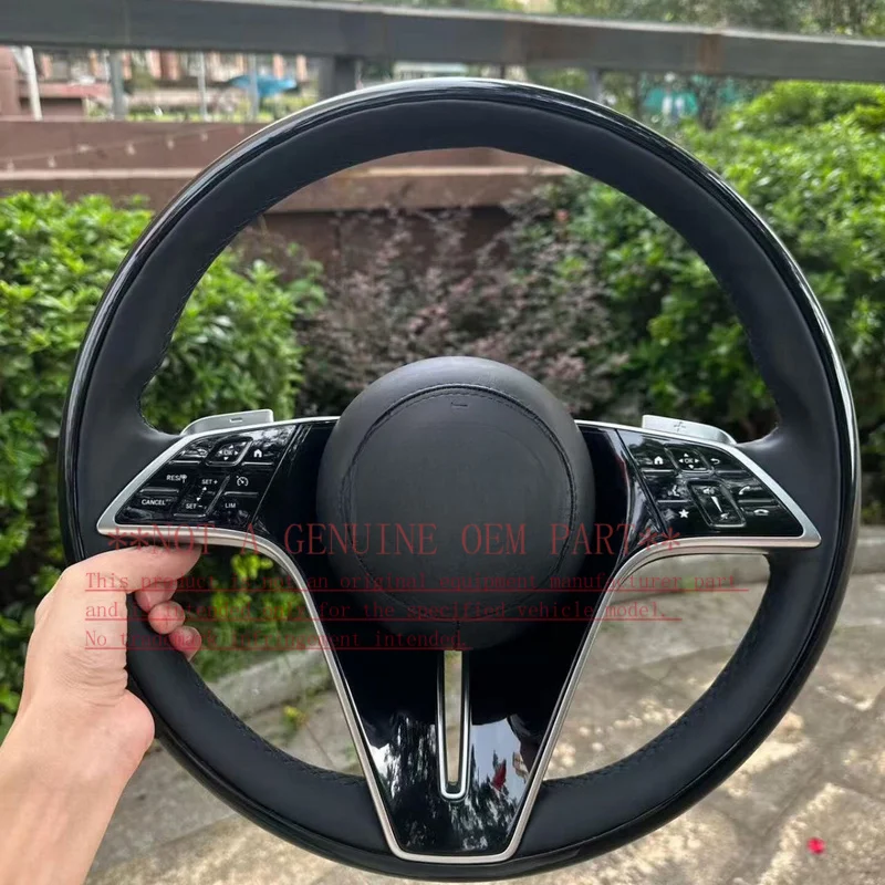 For Mercedes Benz Steering Wheel Horn Cover Piano Black Wood Outer Ring Black Leather Inner Ring Electroplating Kit Maybach