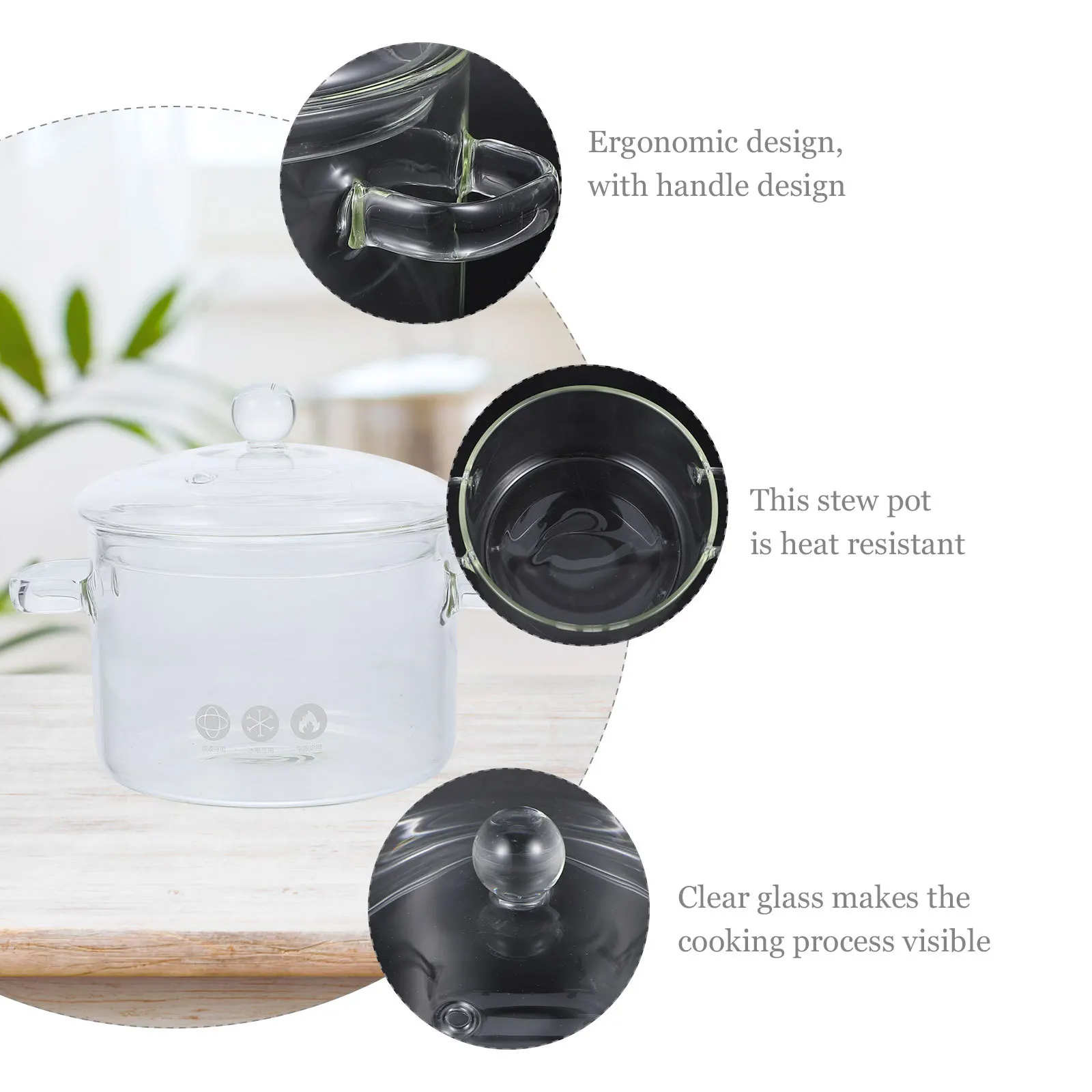 

Glass Stew Pot 2L Heat Resistant Clear Cooking Pot for Soup Milk Noodles Vegetables Food Simmering Kitchen Accessory