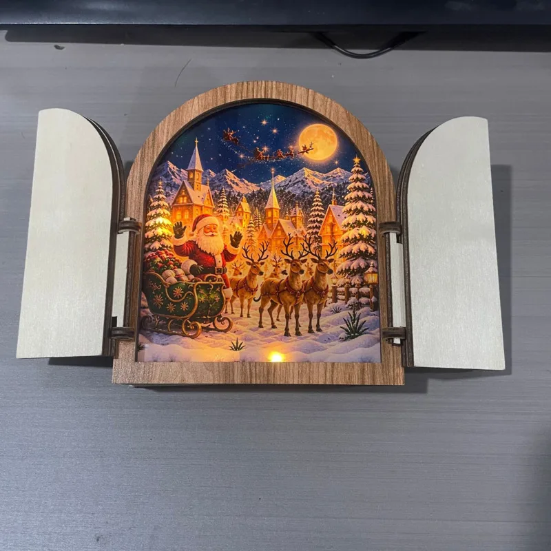 Illuminated Wooden Santa Window Light, LED Christmas Decoration Secret Village, Scene Holiday Home Decor Gift, For Kids Adults
