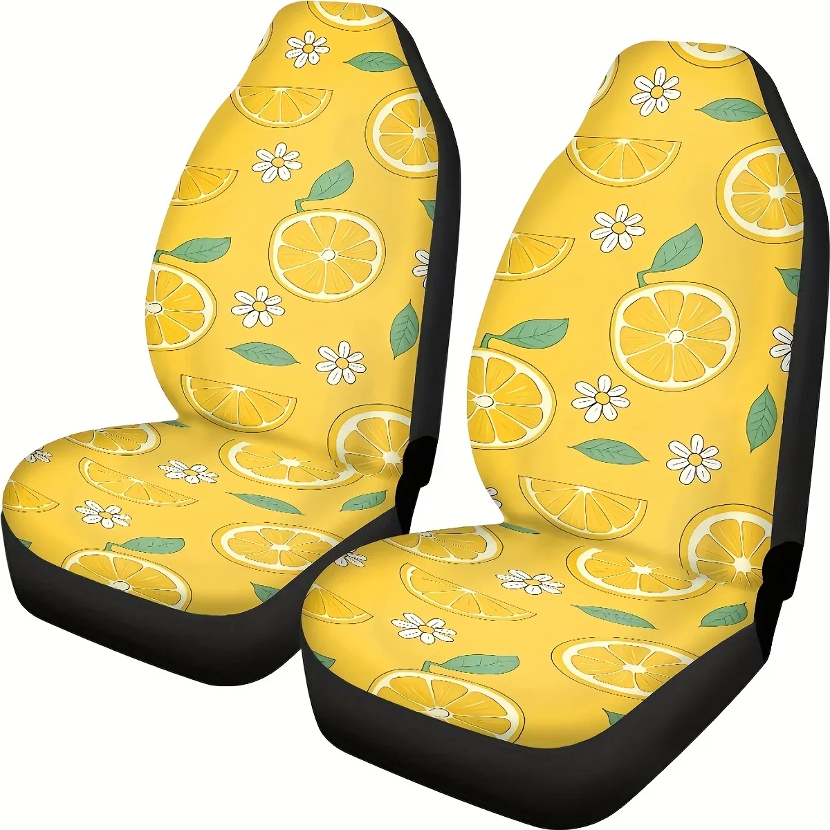 Fundas para asientos lanteros vehículo 2 plazas con impresión digital, diseño fino con respaldo alto, elementos limón frescos