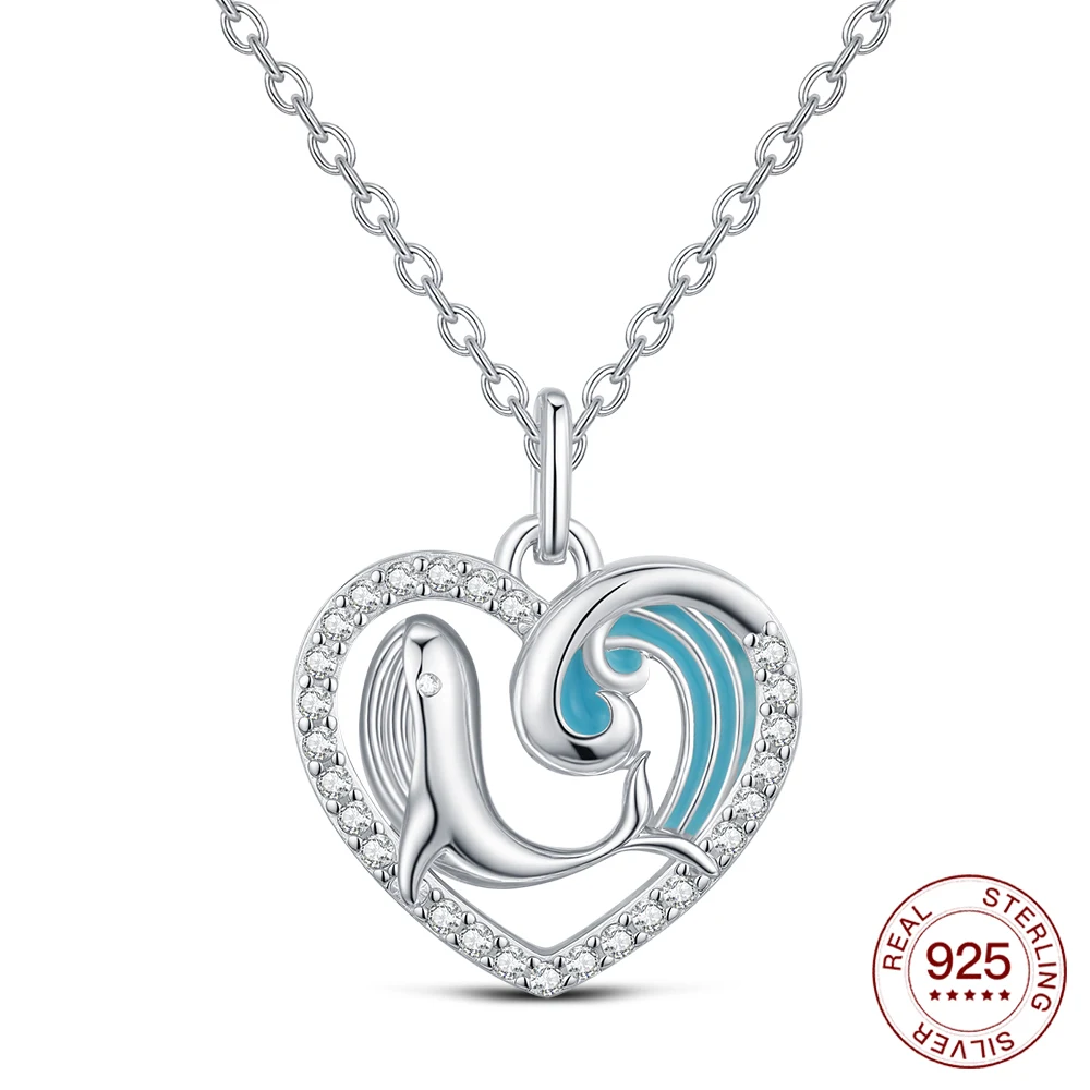 Women's 925 Sterling Silver Heart & Moon Necklace