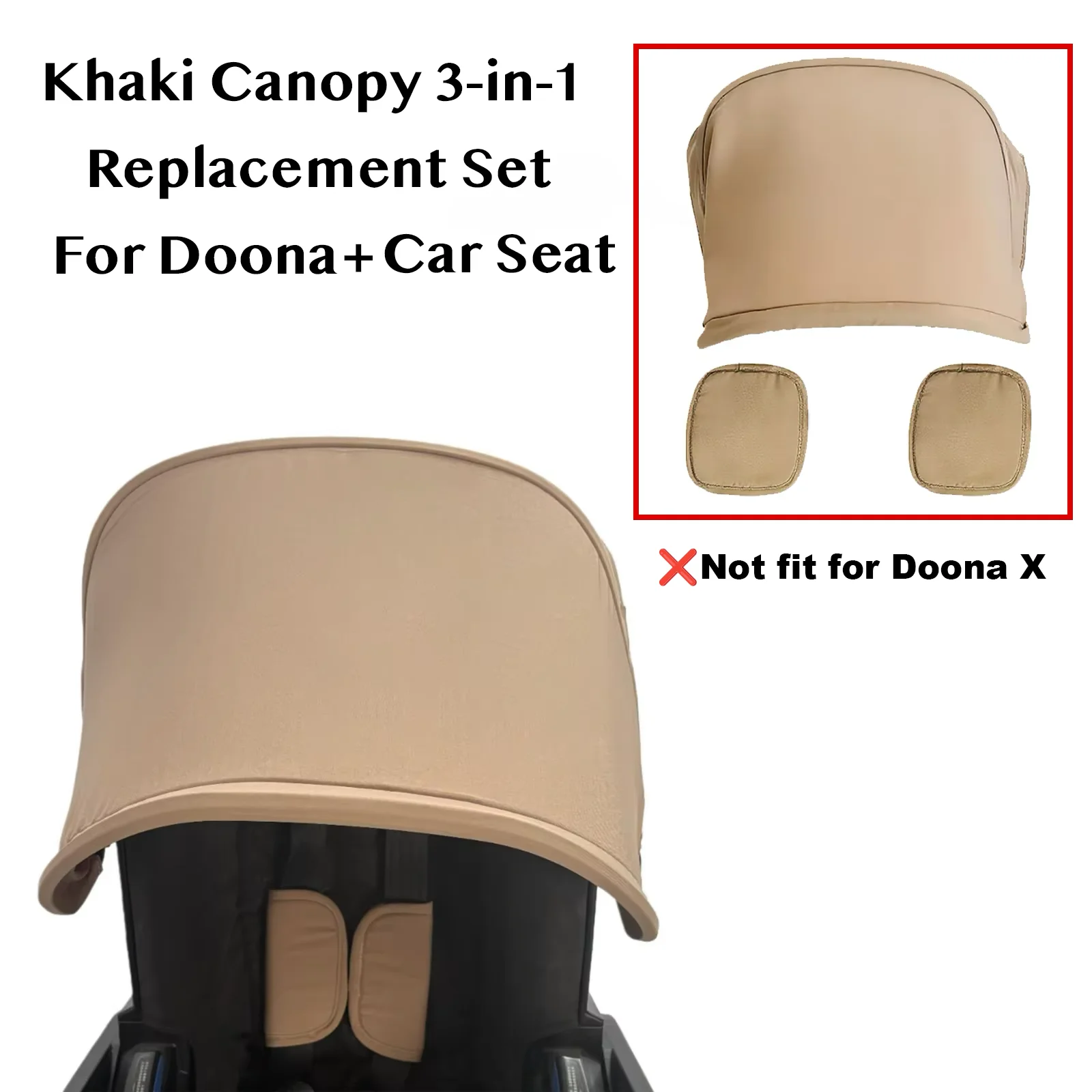 Для Doona+ и Doona I: Комплект для замены автокресла-коляски - Капюшон цвета хаки + 2 наплечных вкладыша, приятная для кожи ткань, идеальная посадка